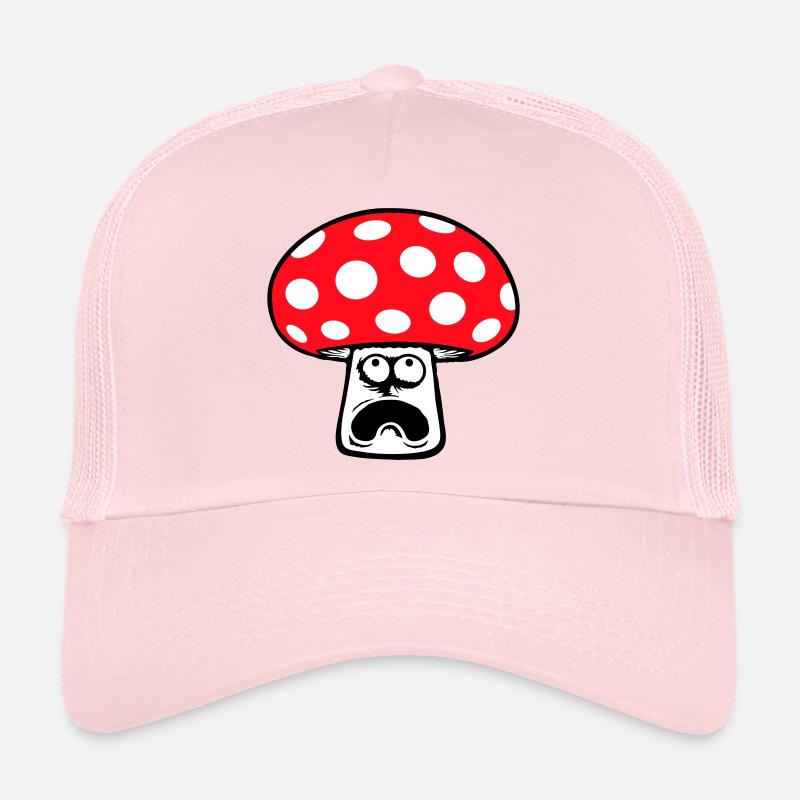 Mushroom frightened, panicking, looking up, Trucker Cap