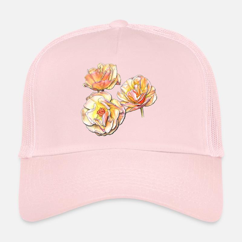 Three Yellow Pink Rose Blossoms Colour Pencil Draw - Trucker Cap - pale pink