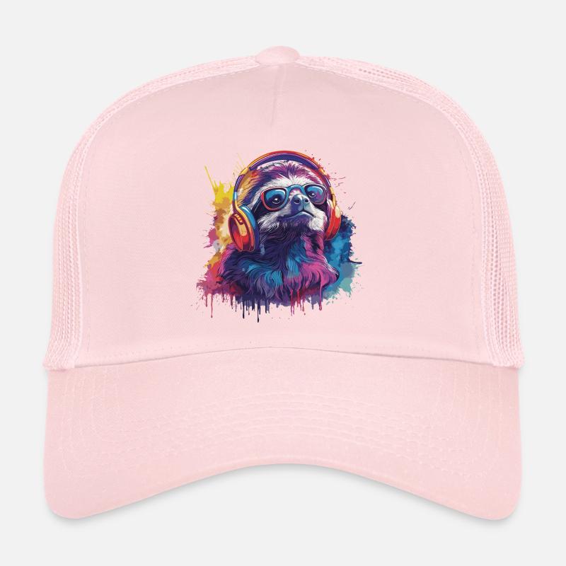 Paresseux cool avec des lunettes - Éclaboussures colorées de couleur Casquette trucker 