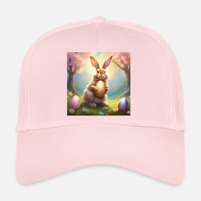 Lapin de printemps avec œuf de Pâques doré - Casquette trucker  - rose pâle
