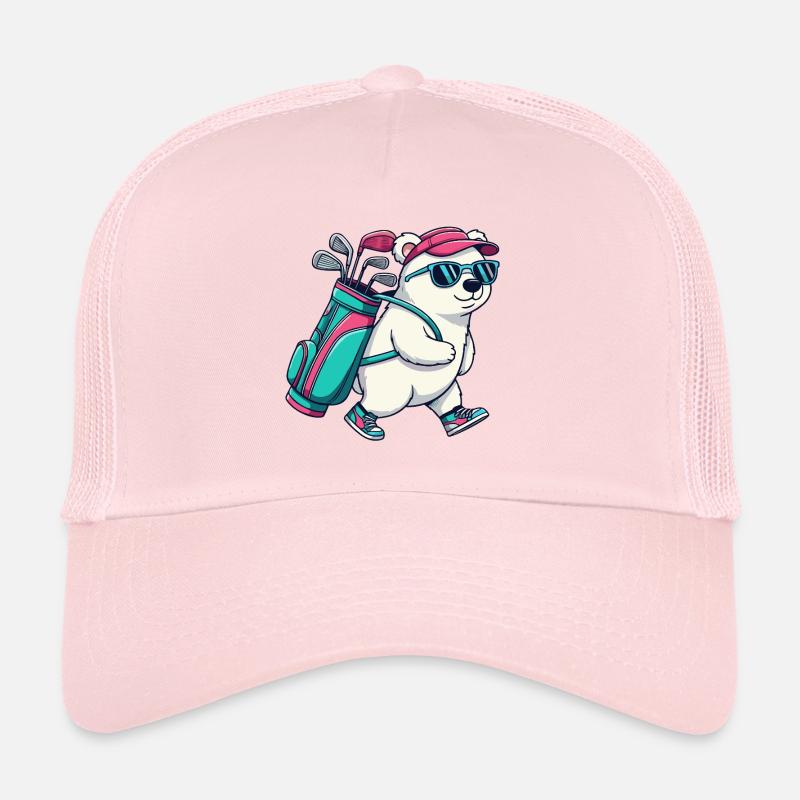 Lustiger Eisbär-Golfer Cartoon Cooles Golftier Trucker Cap