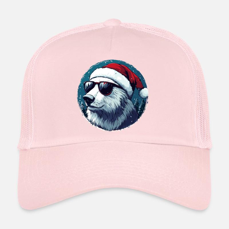 Polar bear with Santa hat and sunglasses Trucker Cap
