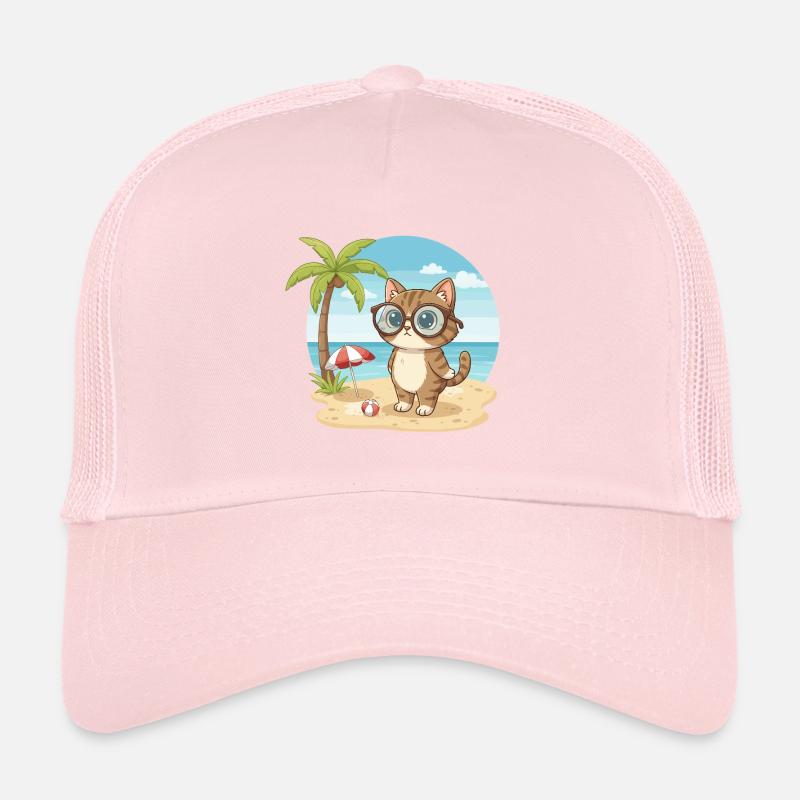 Chat mignon avec des lunettes vacances d’été à la plage Casquette trucker 