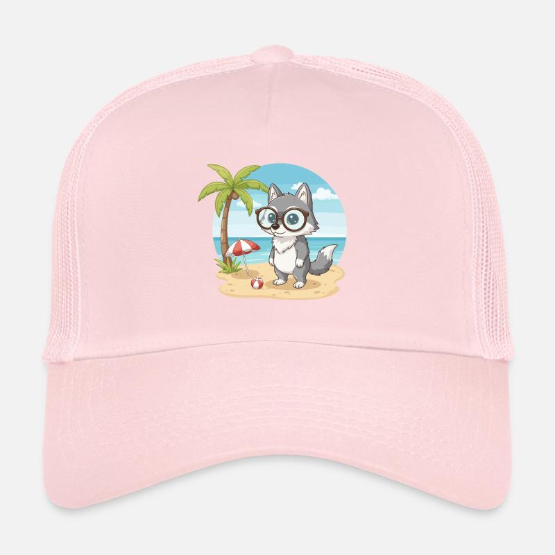 Cute Wolf with Glasses Beach Summer Vacation Trucker Cap