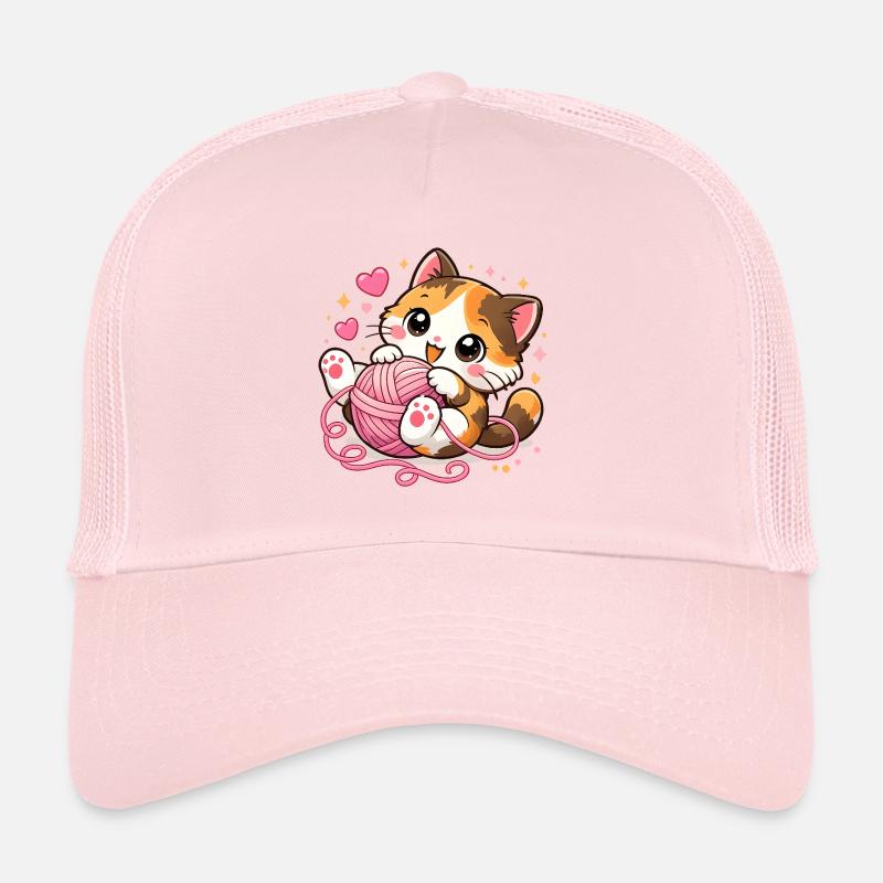 Süßes Kätzchen mit Wollknäuel – Kawaii Katze - Trucker Cap - Hellrosa