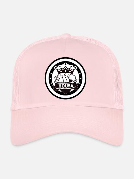 Flush royal de la maison Emblème du poker au cœur - Casquette trucker  - rose pâle - Devant