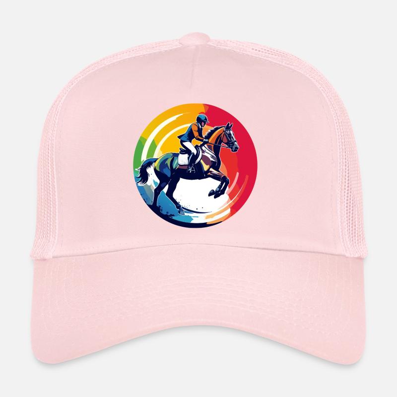 Motif du saut d’obstacles à cheval arc-en-ciel Casquette trucker 