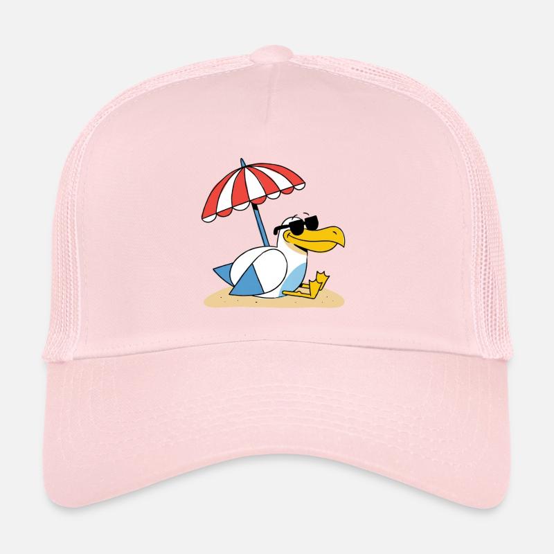 Sonniges Strand-Möwe mit Schirm - Trucker Cap - Hellrosa