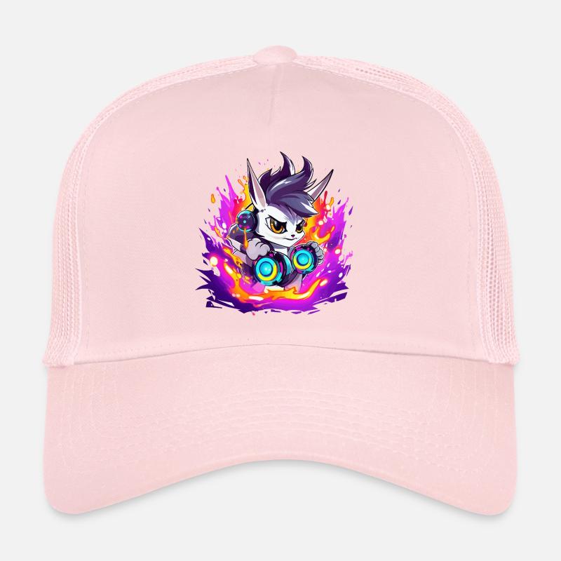 Neon DJ Bunny with Flame Colors Trucker Cap