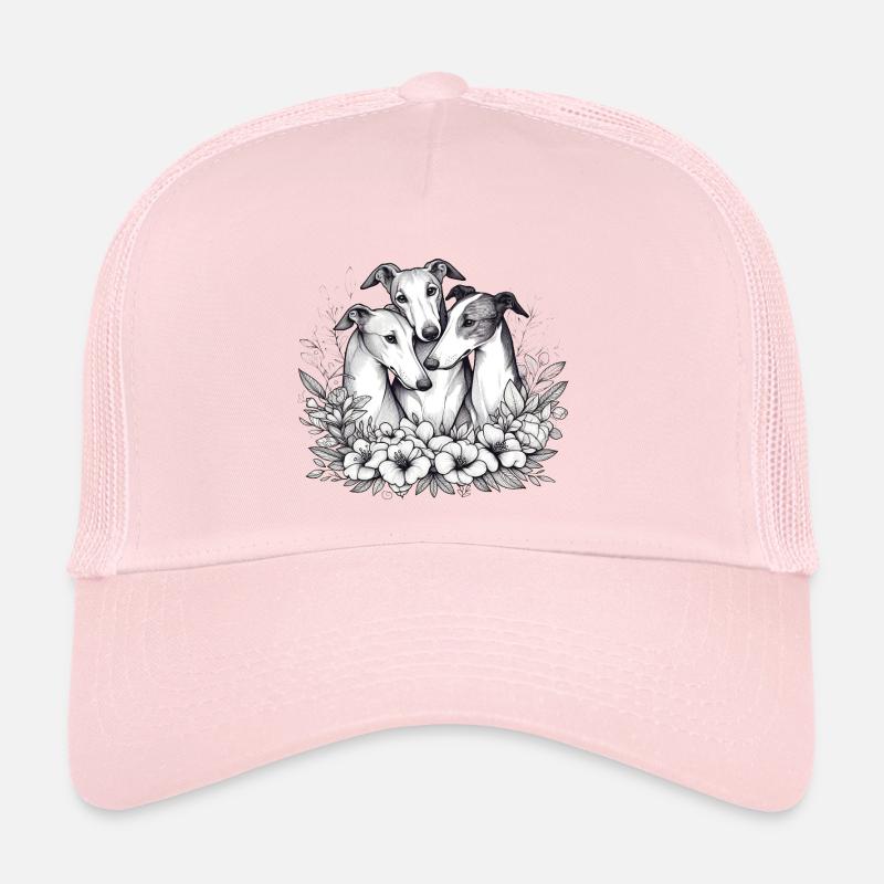 Trois lévriers dans un cercle de fleurs - Casquette trucker  - rose pâle
