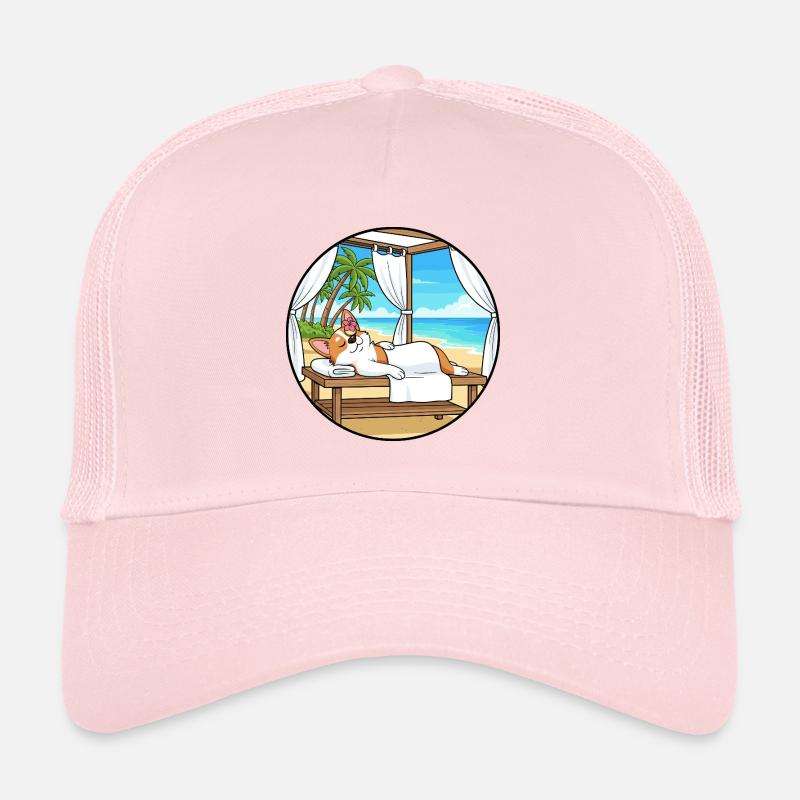 Art relaxant pour chiens Corgi Spa de plage Casquette trucker 