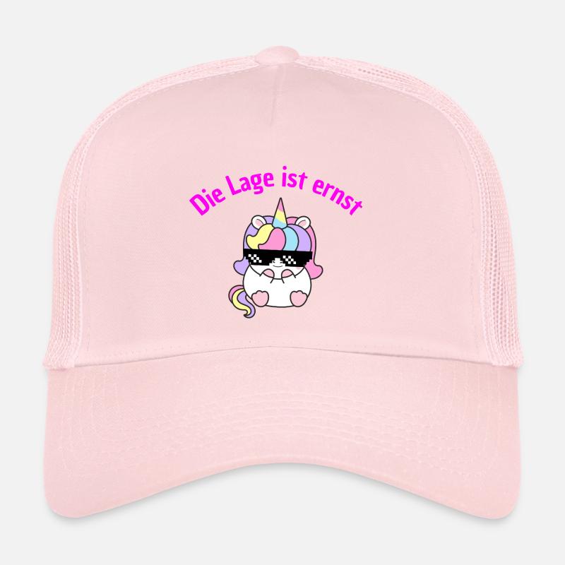 LAGE IST ERNST, COOLES EINHORN! LUSTIGER SPRUCH - Trucker Cap - Hellrosa