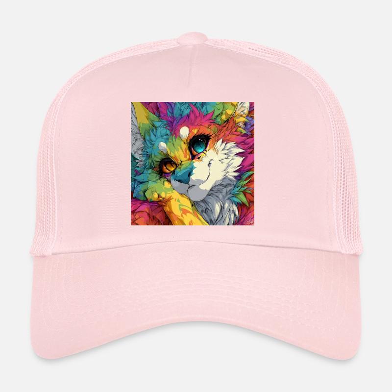 Rainbow Fur Cuddly Cat Trucker Cap