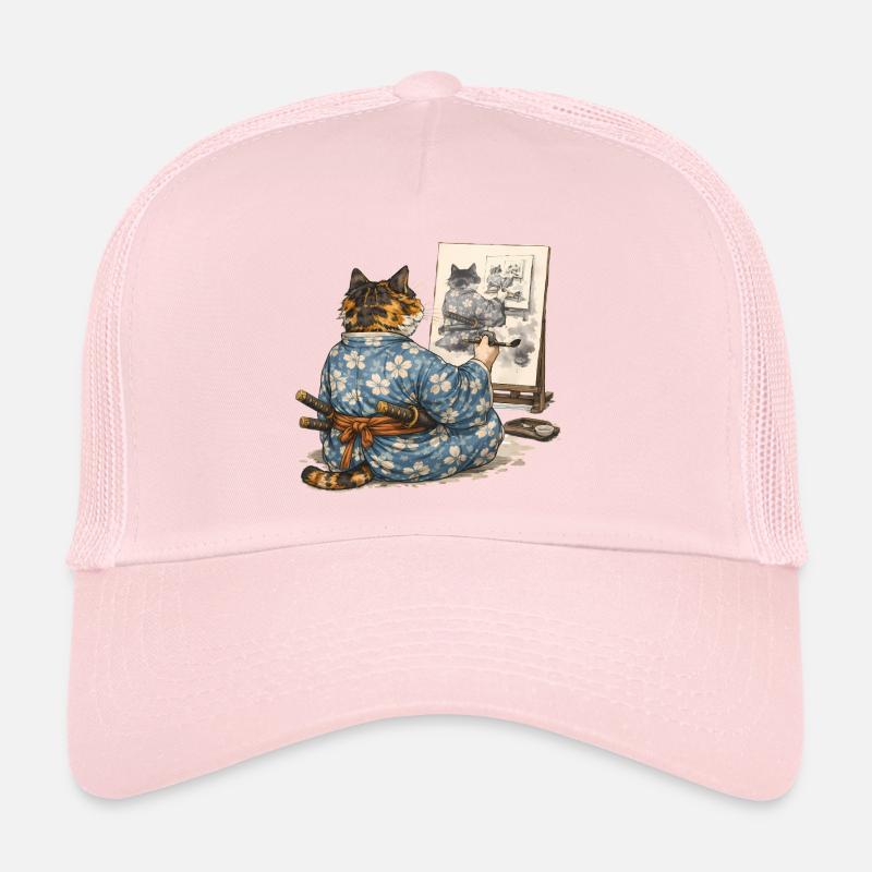 Samurai Cat Painting Sumi-e Ukiyo-e Art Trucker Cap