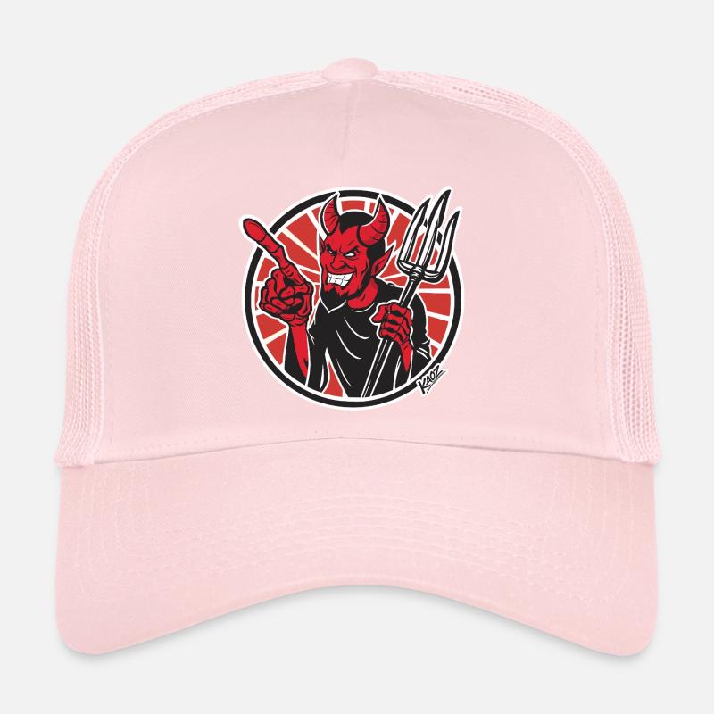 Lustiges Maskottchen-Abzeichen des roten Dämons mit Mistgabel Trucker Cap