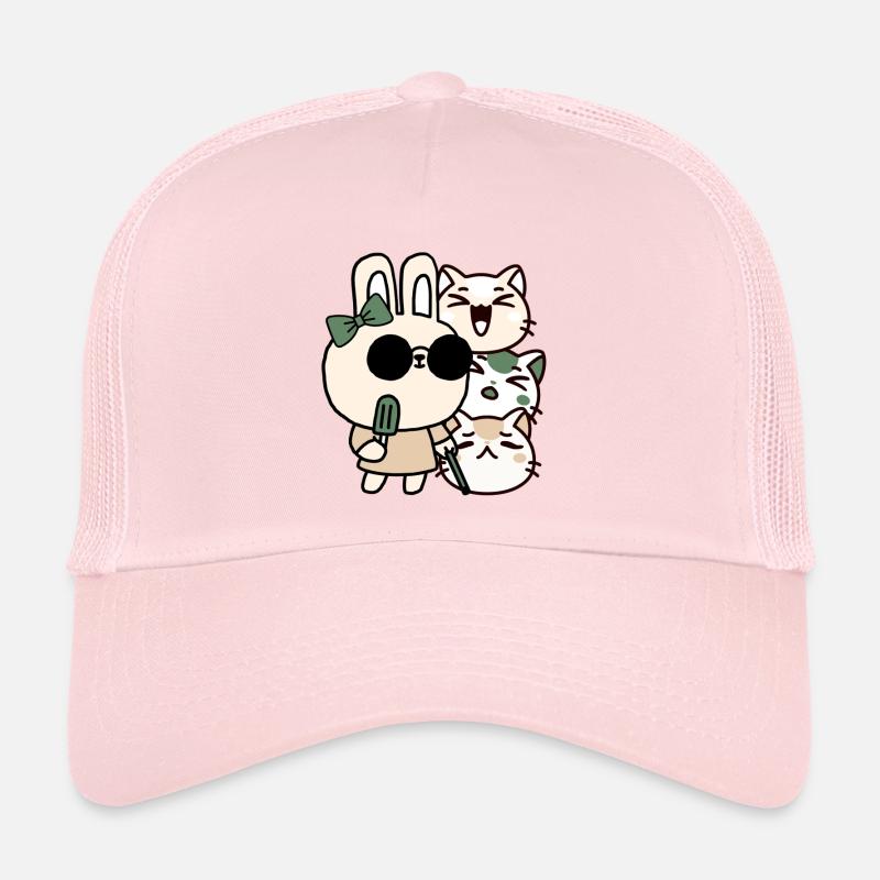 Blind Kawaii Bunny with White Cane and Cream Trucker Cap