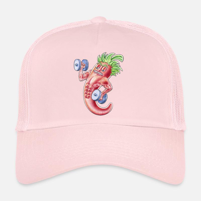 Muscular Chilli Cartoon Pepper Lifting Weights Trucker Cap