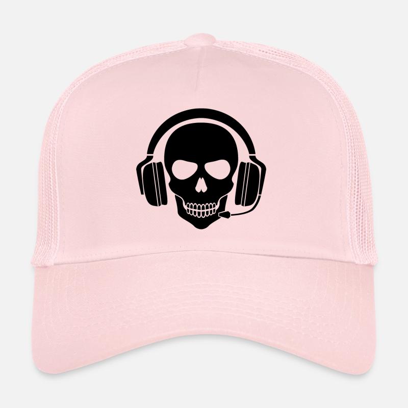 Gamer Totenkopf mit Headset (Schwarz) - Trucker Cap - Hellrosa