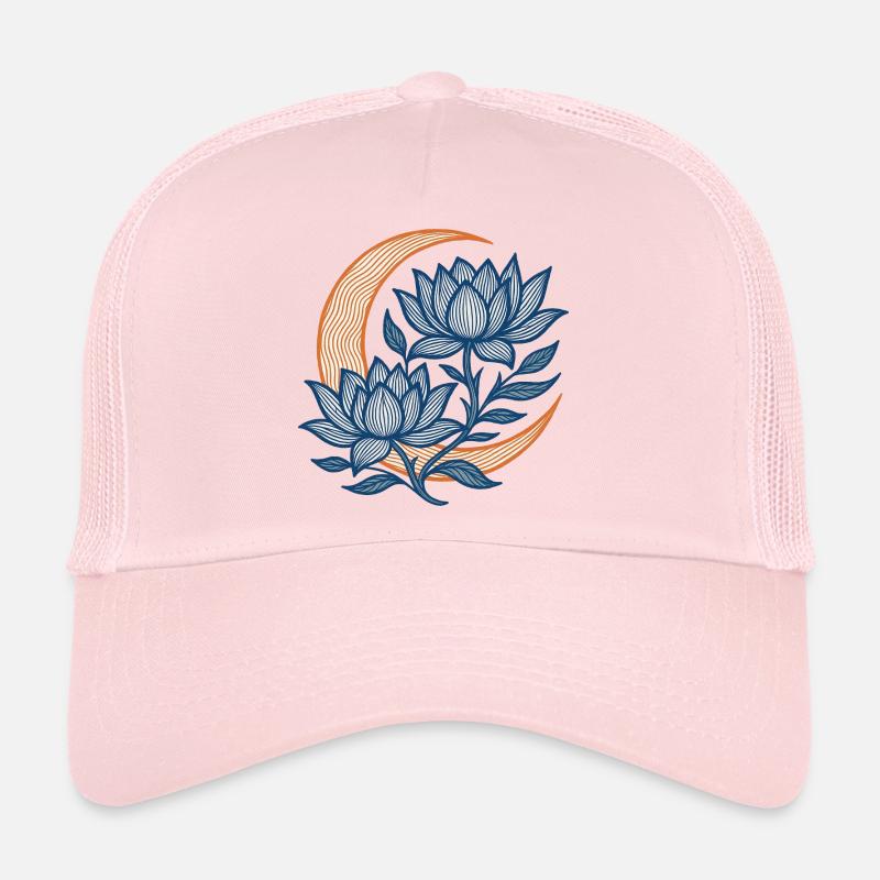 Moonlit Blue Lotus Crescent Trucker Cap