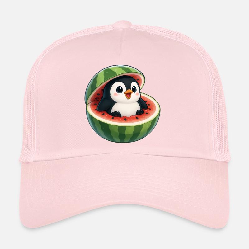Quirky Pinguin mit Melone Lustiges Obst Sommer Trucker Cap
