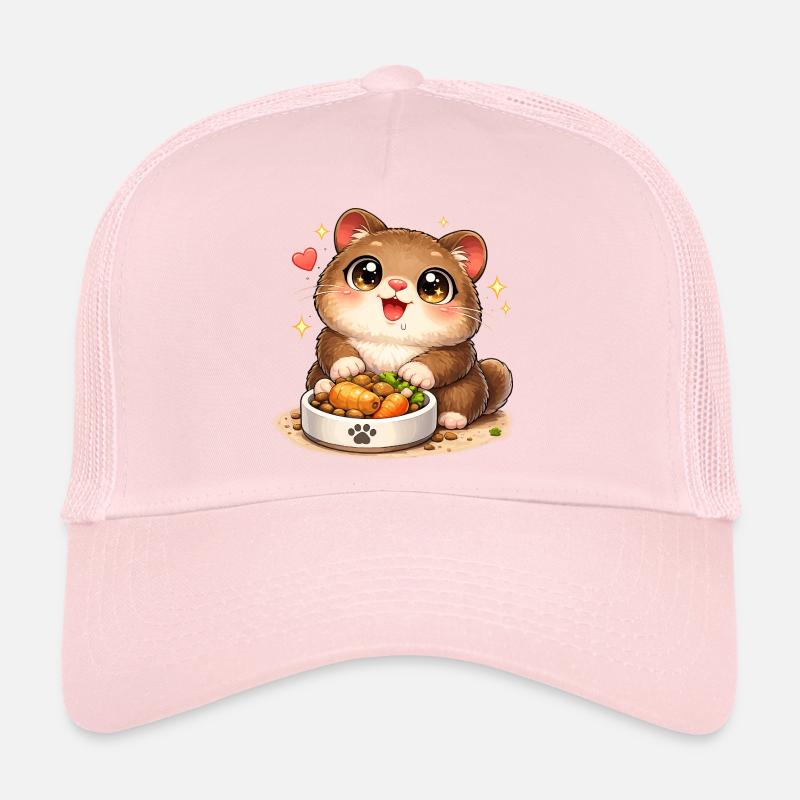Cuddly catwith food bowl - Trucker Cap - pale pink