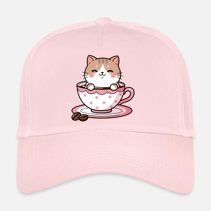 Cozy Cat in Pink Teacup - Trucker Cap - pale pink