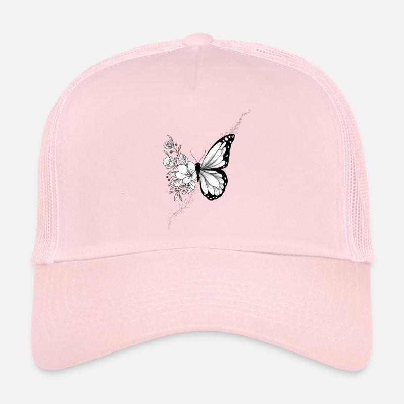 Papillon floral - Casquette trucker  - rose pâle