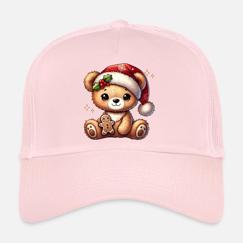 Herziger weihnachtlicher Teddybär mit Lebkuchen - Trucker Cap - Hellrosa