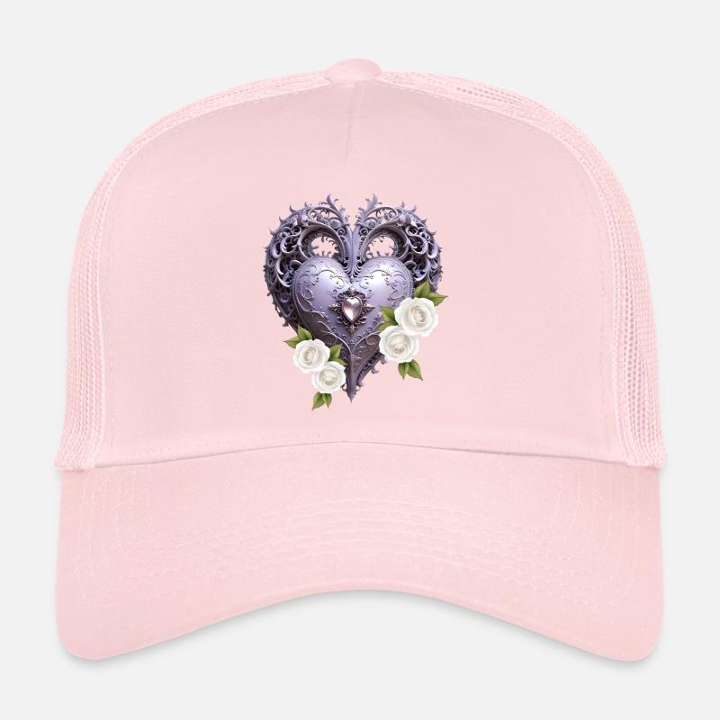 Coeur décoratif avec des roses blanches Casquette trucker 