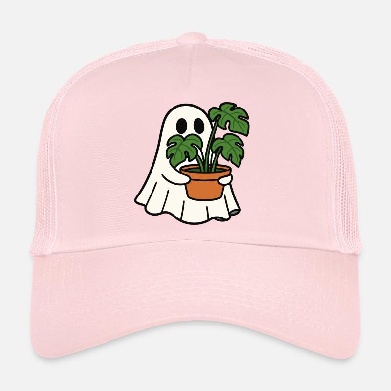 Fantôme mignon avec plante Monstera - Casquette trucker  - rose pâle