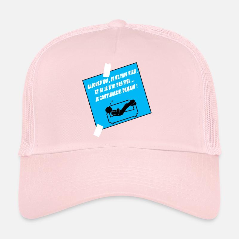 Humoristisches Zitat auf blauem Sofa Trucker Cap