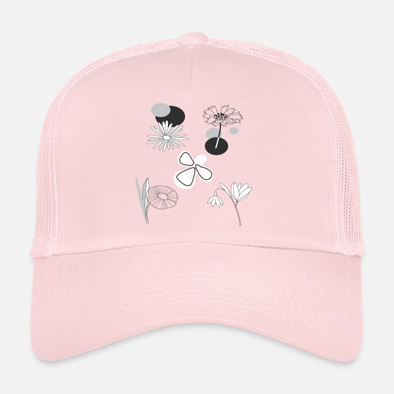 Fleurs noires et blanches Casquette trucker 