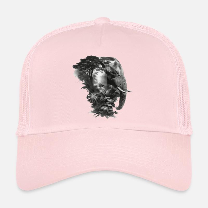 Éléphant Jungle Silhouette Double - Casquette trucker  - rose pâle