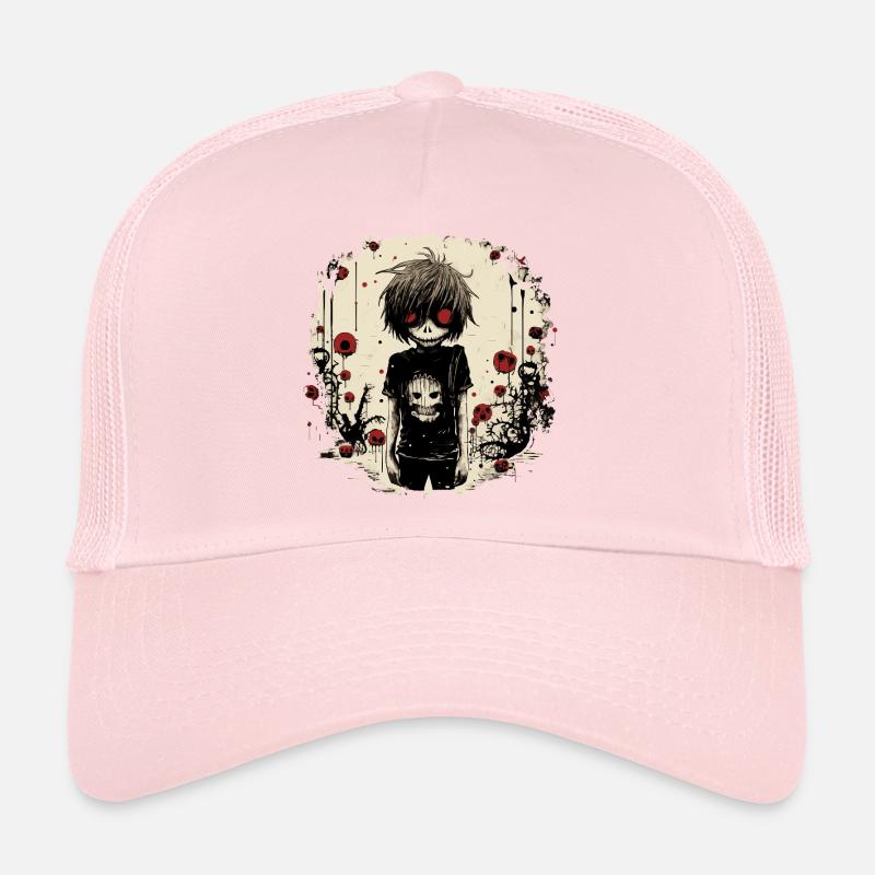 Red-Eyed Skull Kid – Emo Comic Design Trucker Cap