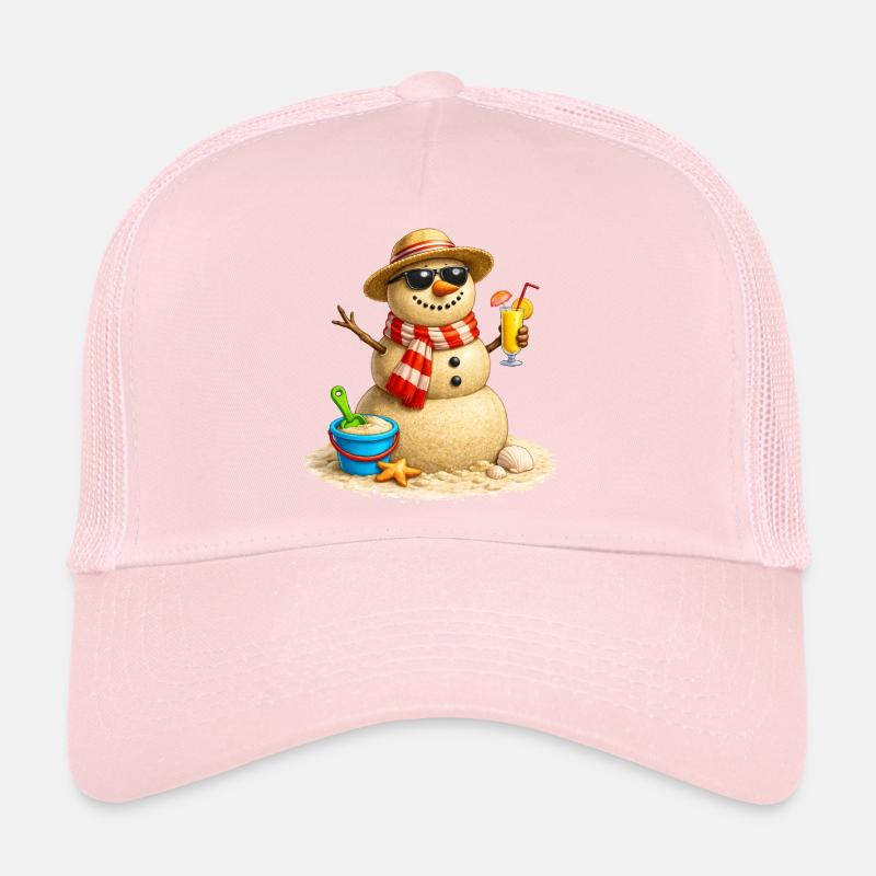 Sand snowman on the beach with cocktail Trucker Cap