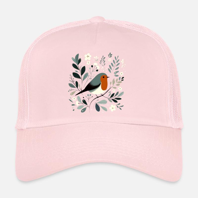 Rotkehlchen mit Blumen - Trucker Cap - Hellrosa
