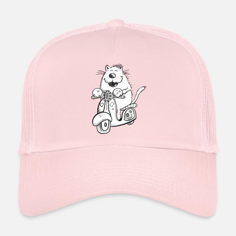 Funny Cat On Scooter Cartoon Fun Figure Gift Trucker Cap
