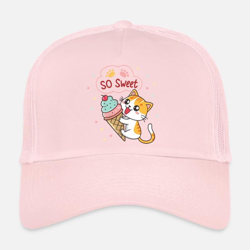 Chat gourmand avec glace pastel Casquette trucker 