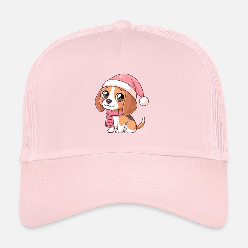 Pinker Weihnachtswelpe mit Hut und Schal Trucker Cap