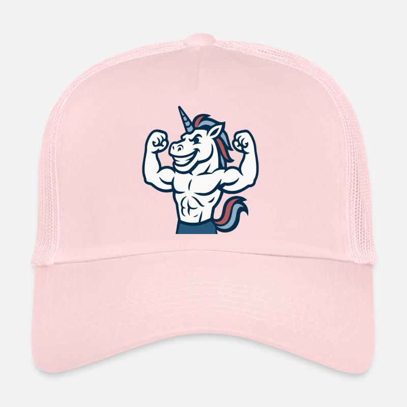 Smiling Unicorn Gym Maskottchen Power Flex Design Trucker Cap