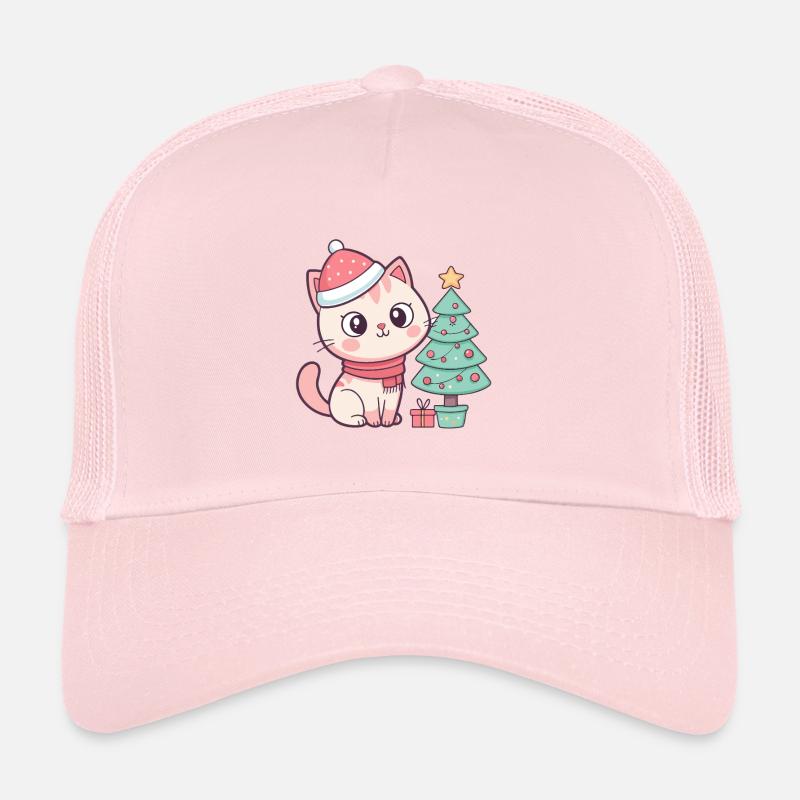 Chaton Noël près du sapin Casquette trucker 