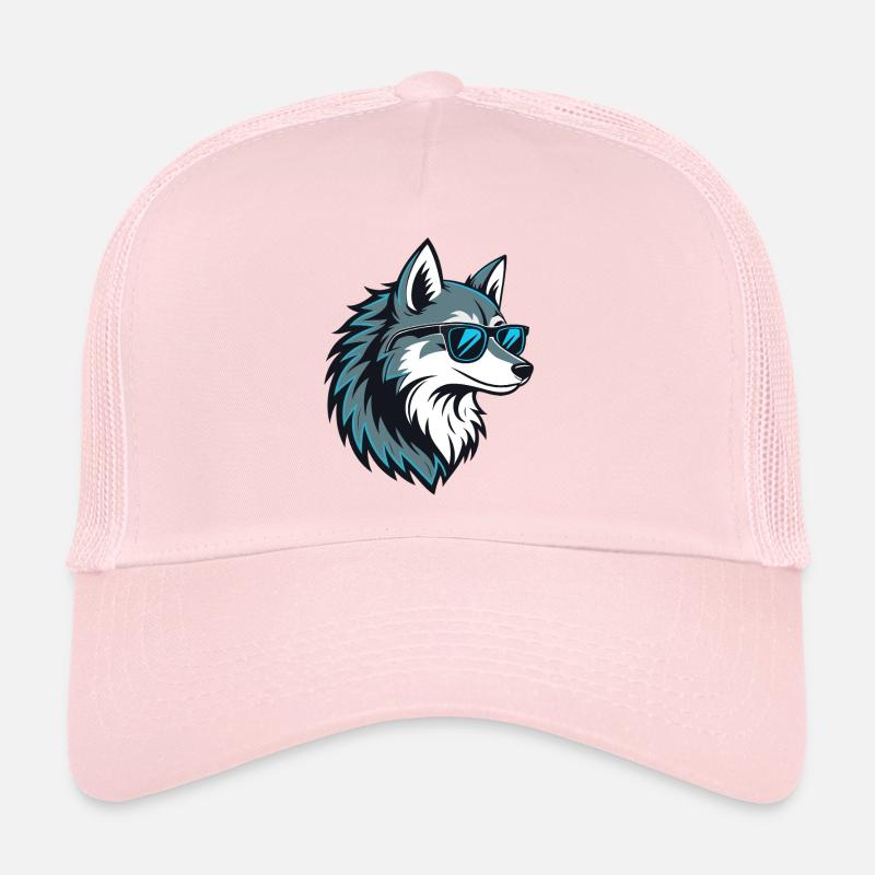 Stylischer Wolf mit blauer Brille Trucker Cap
