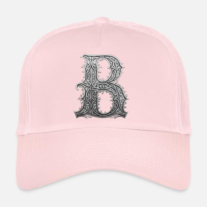 Der Buchstabe B ist in floralem Metallic-Silber verziert Trucker Cap