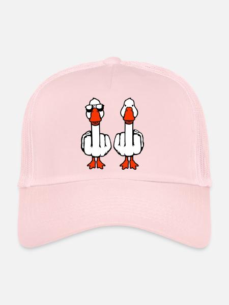 2 Goose Double Middle Finger Geese Friends Team Duo - Trucker Cap - pale pink - Front