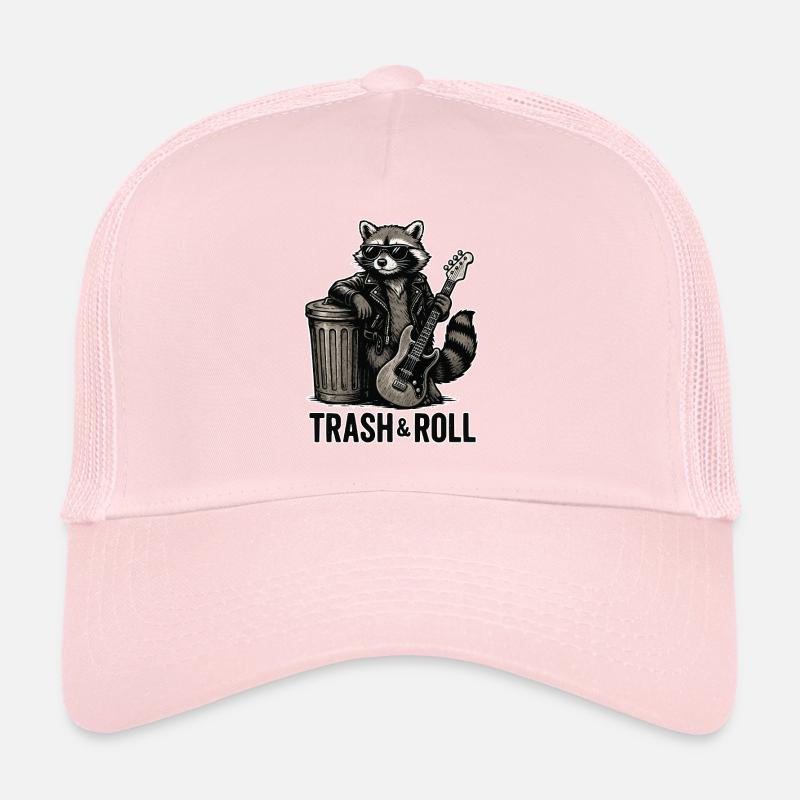 Trash & Roll Raccoon with Guitar - Trucker Cap - pale pink