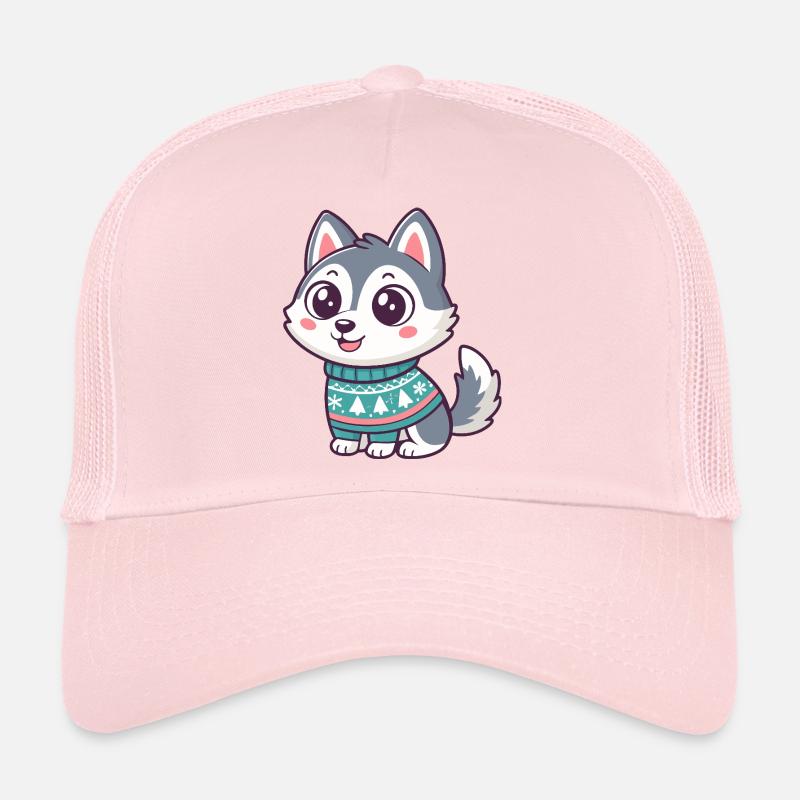 Winter Husky in einem festlichen Pullover Trucker Cap