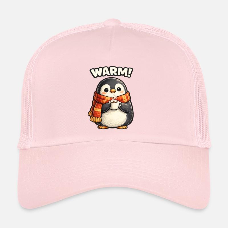 Warming penguin with coffee Trucker Cap