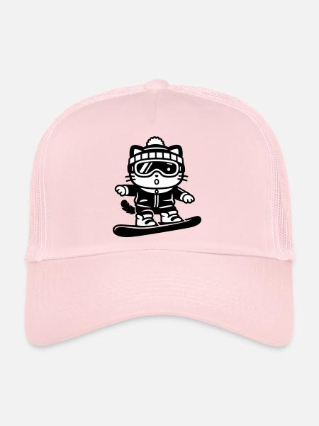 Snowboard Cat - Trucker Cap - pale pink - Front