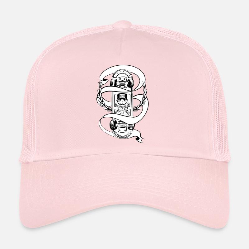 Skateboard Schädel-Lorbeer Abzeichen - Trucker Cap - Hellrosa