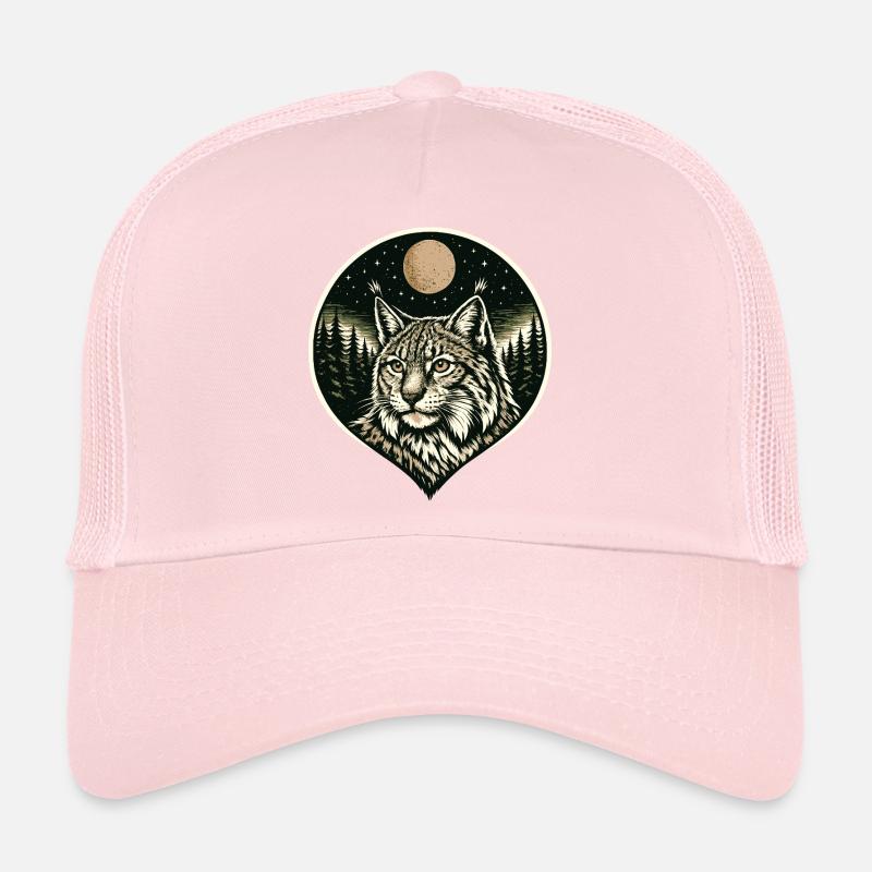 Silent Focus - Luchs im Woodcut Stil - Trucker Cap - Hellrosa